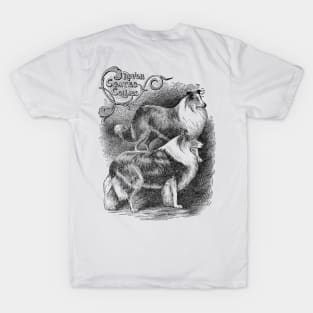 Rough Coated Collies Black and White Dog Illustration T-Shirt